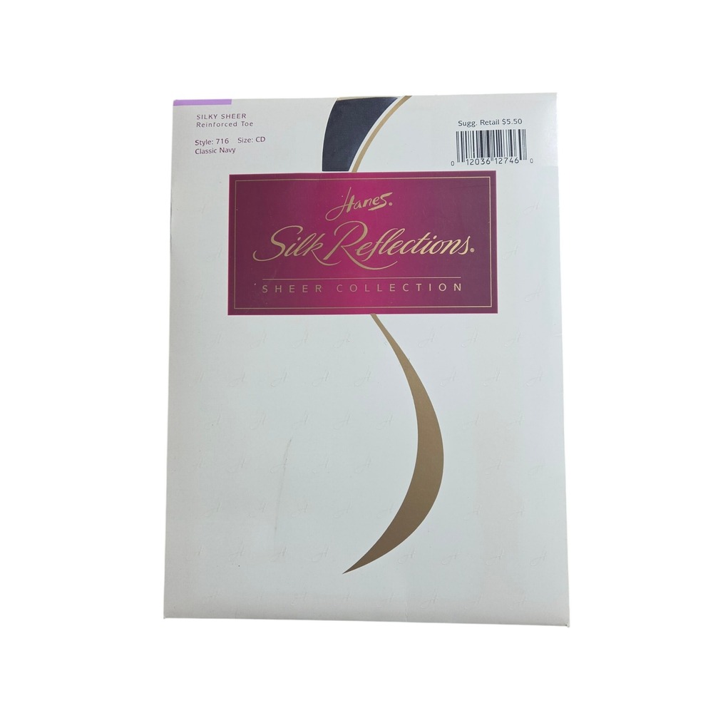 Hanes Silk Reflections Silky Sheer Pantyhose Reinforced Toe CD Navy 716 NWT